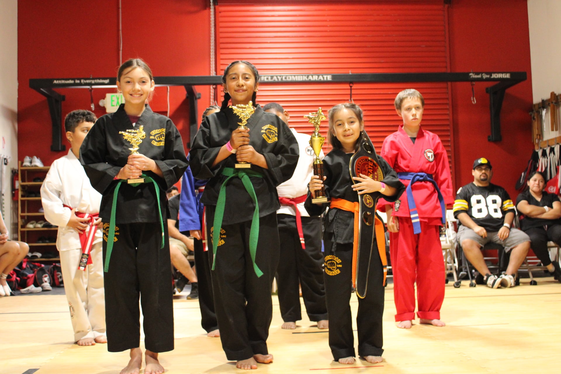 Kombat Karate students training together in the Long Beach dojo
